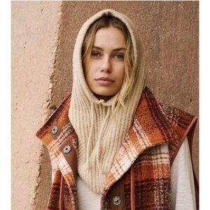 Free People Over My Head Ribbed Balaclava Knit Hat Hood Scarf Brown Boho